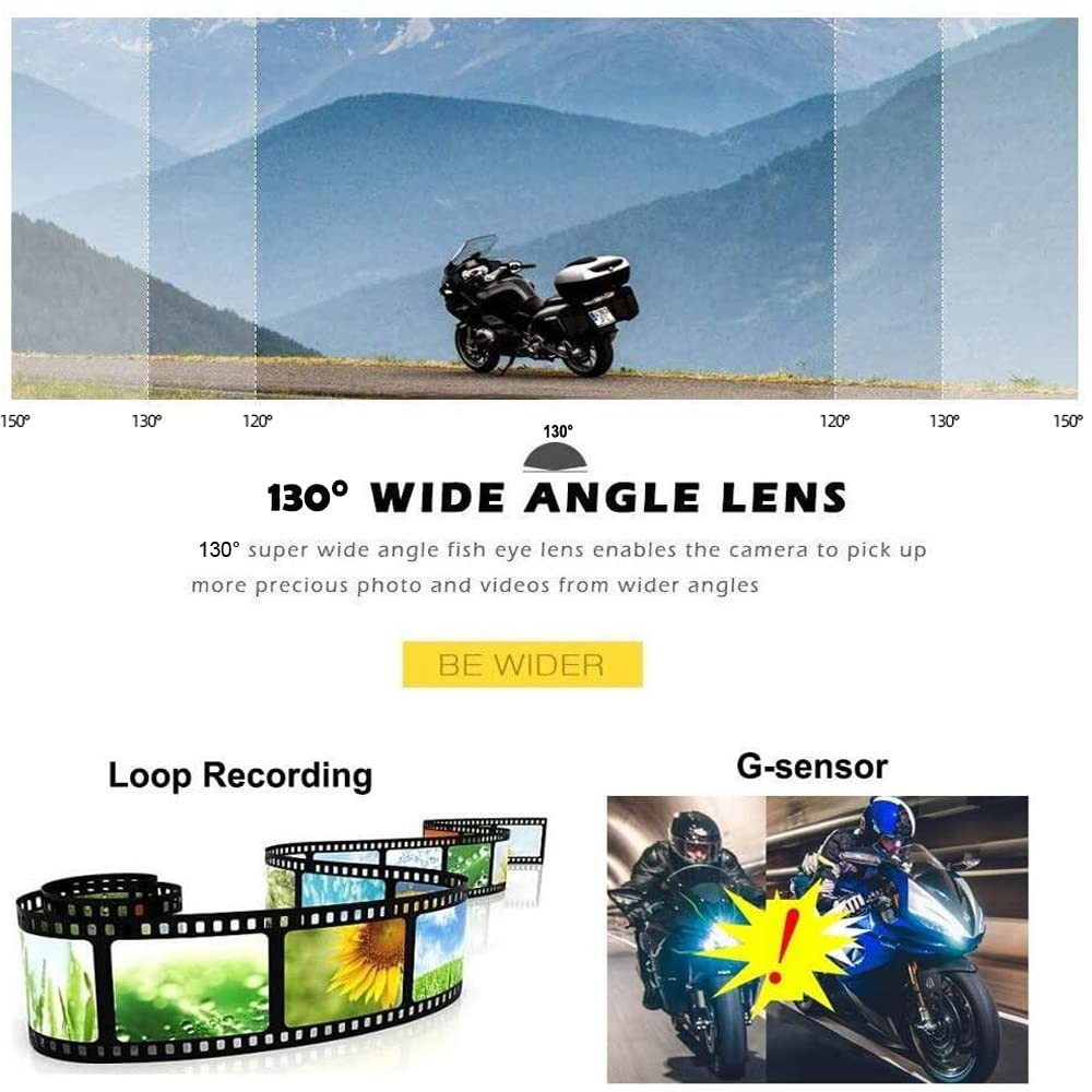 VSYSTO WiFi Motorcycle Dash Cam, 2 Channels 130° Wide Angle Lens Starlight Ni…