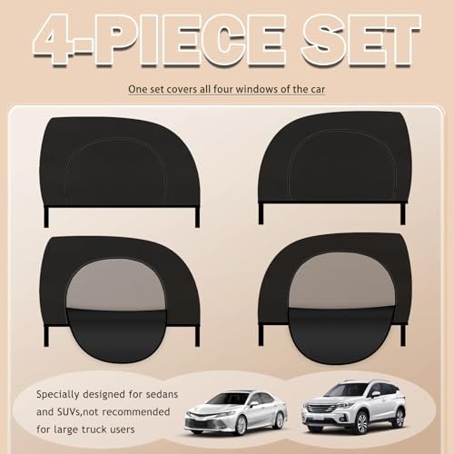 4PCS Car Window Shades with Zipper,Front/Rear Car Shades for Side Windows for