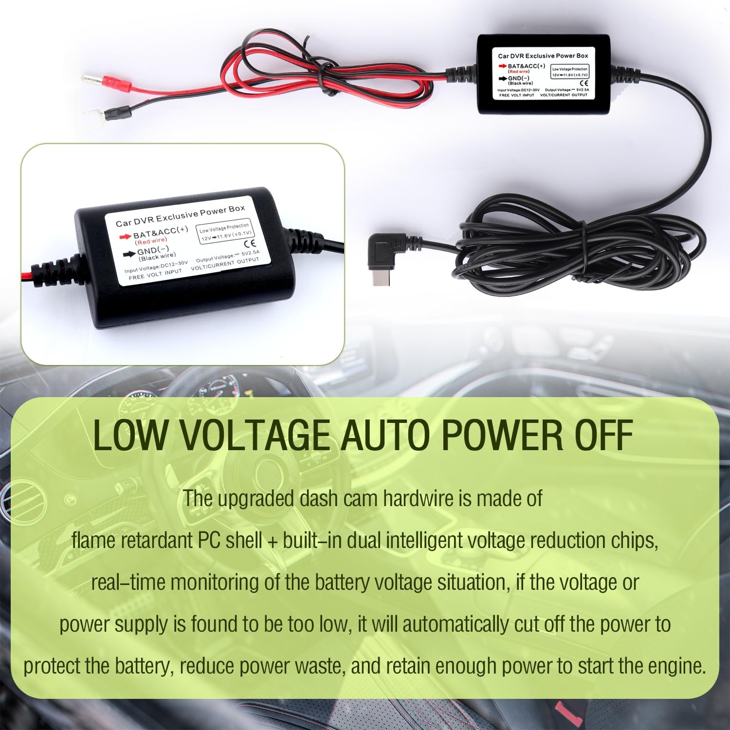 9.68Ft USB C Dash Cam Hardwire Kit – 12V-30V to 5V 2.5A Car Dash Camera Charg…