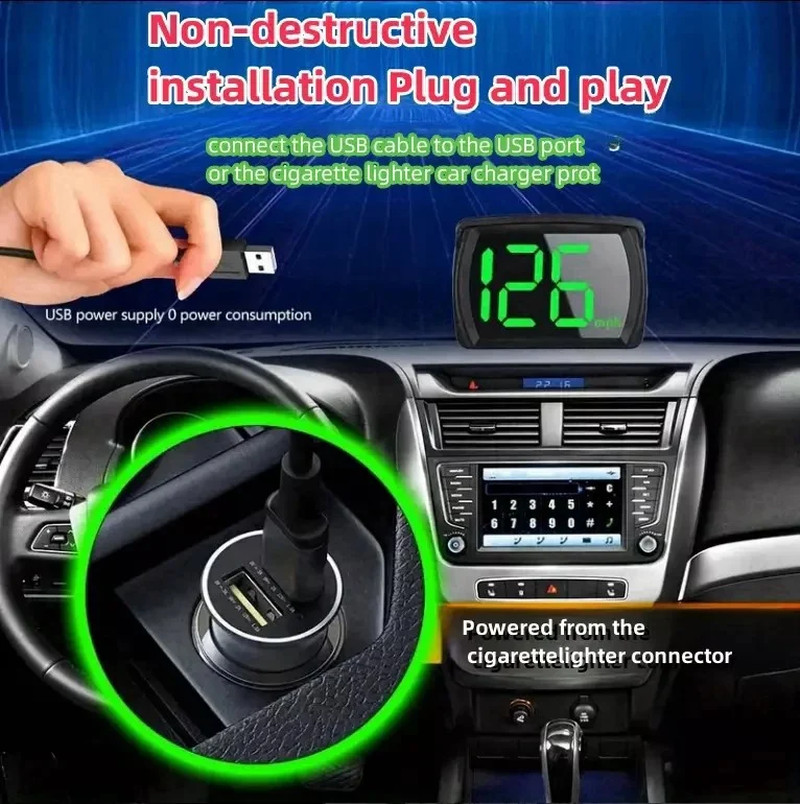 3in Car HUD Head Up Display MPH Digital Speedometer Vehicle Speed Monitor Gauge