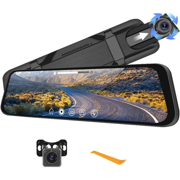 9.66 Inch Mirror Dash Cam Front And Rear 1080P Backup Camera Touch Screen Night
