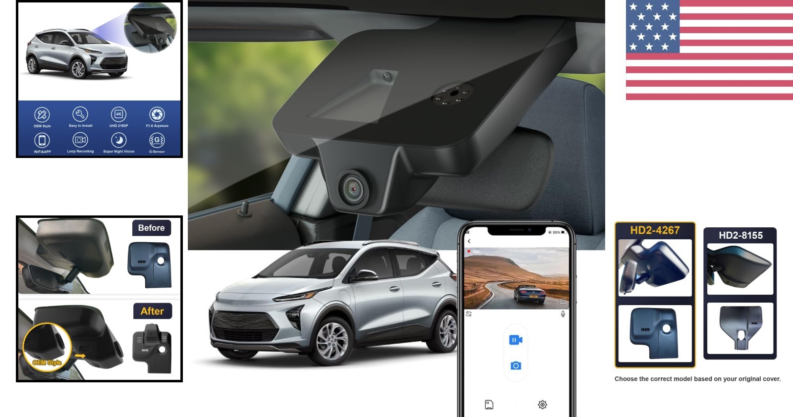 4K Dash Cam for Chevy Bolt EV/EUV 2022-2024 – UHD 2160P with WiFi & G-Sensor