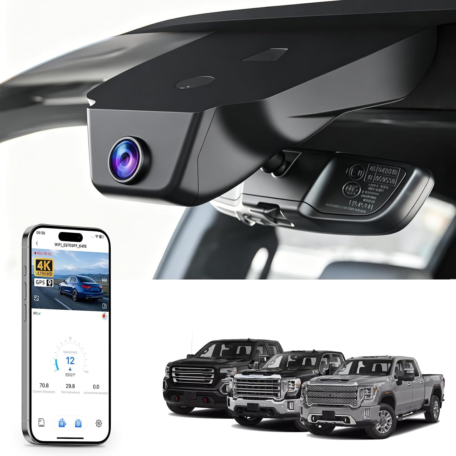 4K Dash Cam for GMC Sierra 1500 2022-2026, 2500/3500 HD 2024-2026