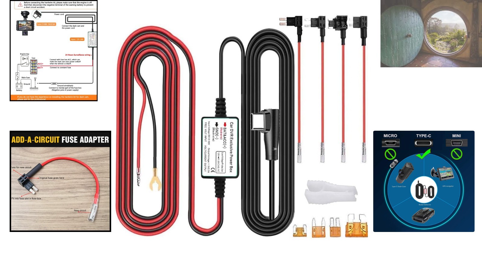Car Dash Cam Hardwire Kit – 13ft Type C, Low Voltage Protection & Easy Install