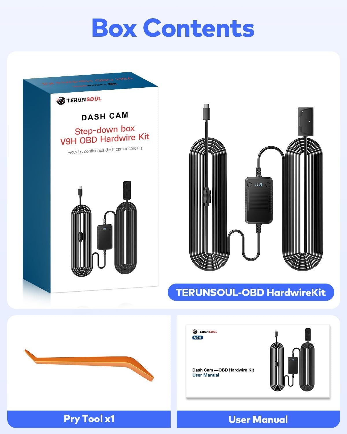 14.8Ft OBD Hardwire Kit with Voltage Indicator for USB C Dash Cameras, Compatibl