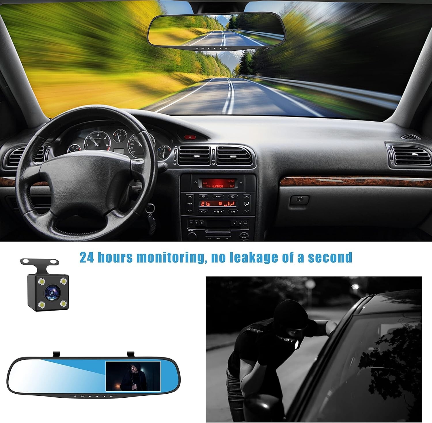 1080P HD DVR Rearview Mirror Dash Cam Dual Camera Car Front Rear Video Recorder
