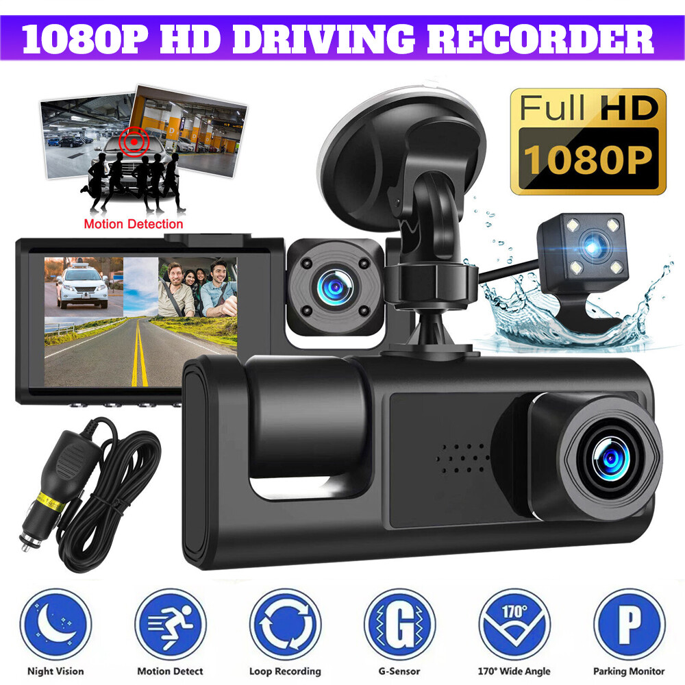 1080P HD Car Dual Lens Dash Cam Front/Rear/Inside Video Recorder Camera G-sensor