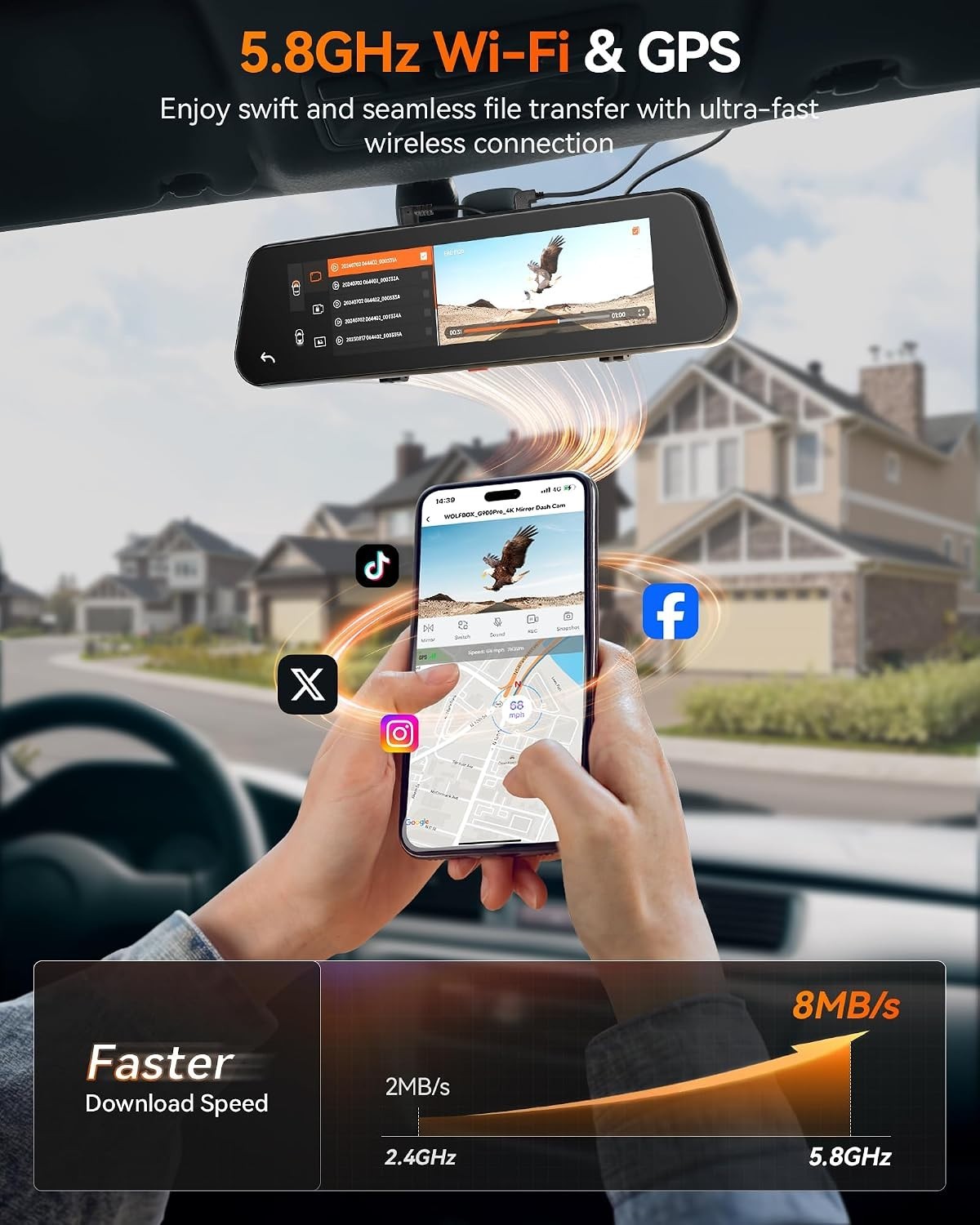 G900 PRO Mirror Dash Cam with 8MP STARVIS IMX678,Front 4K Rear 2.5K | 128GB Card