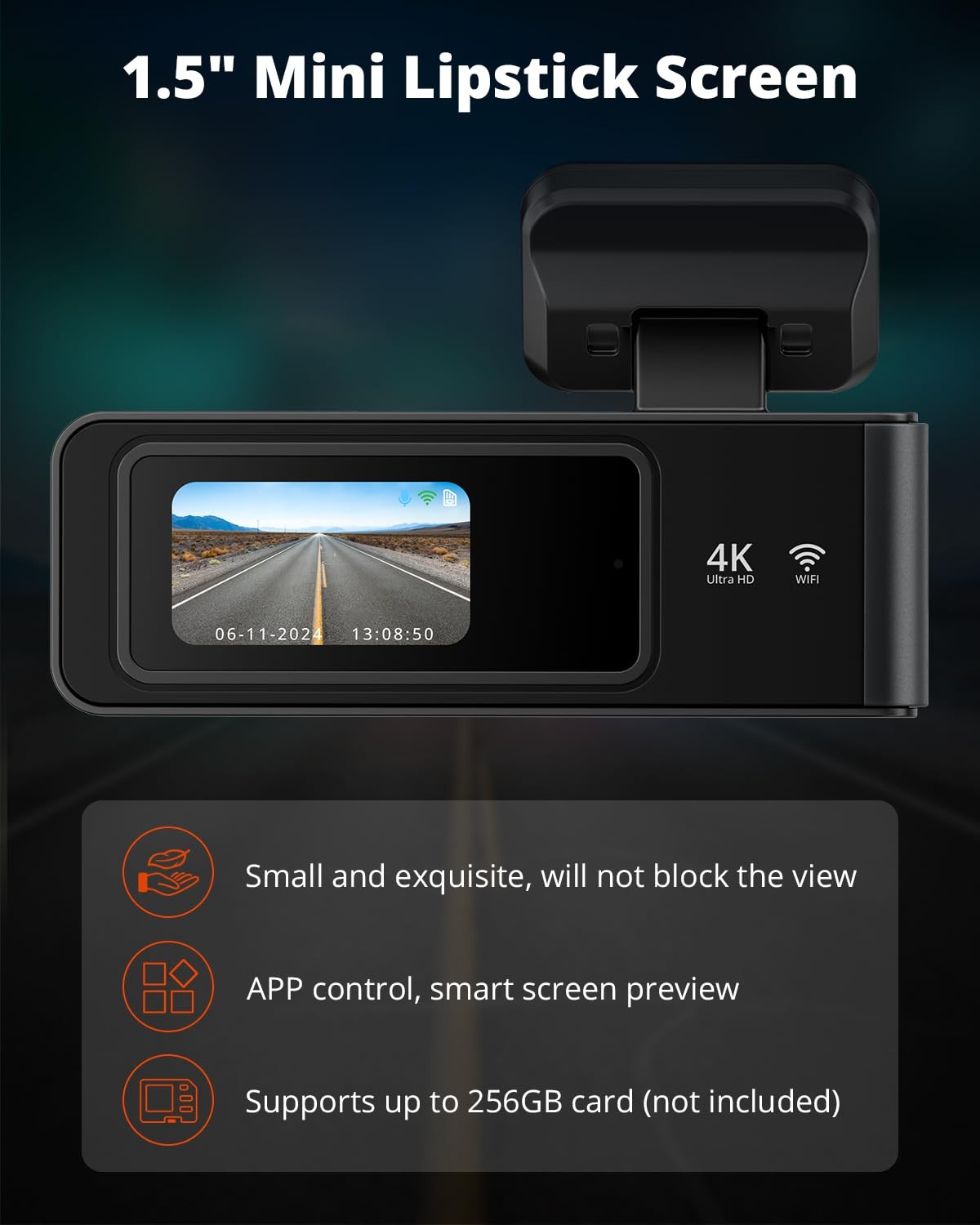E4 4K Dash Cam Front and Rear, WiFi Front 4K Rear 1080P Dual Dash Camera for …