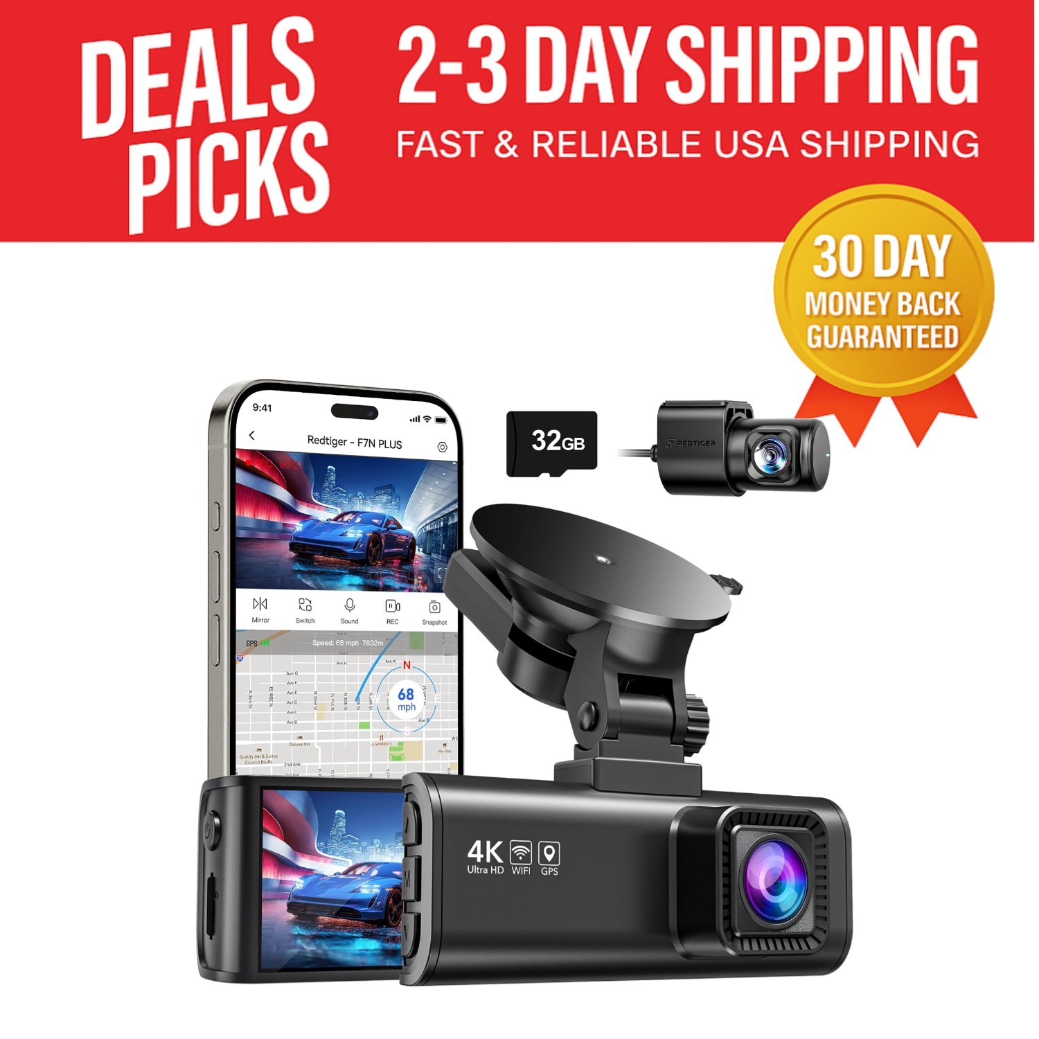 Advanced 4K Wi-Fi Dash Cam with 3.16” Screen – Front & Rear Recording, 32GB