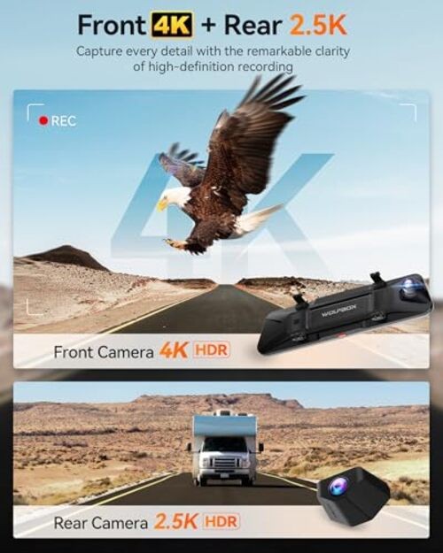 G900 PRO Mirror Dash Cam with 8MP STARVIS IMX678, 12 inches Rear View Mirror