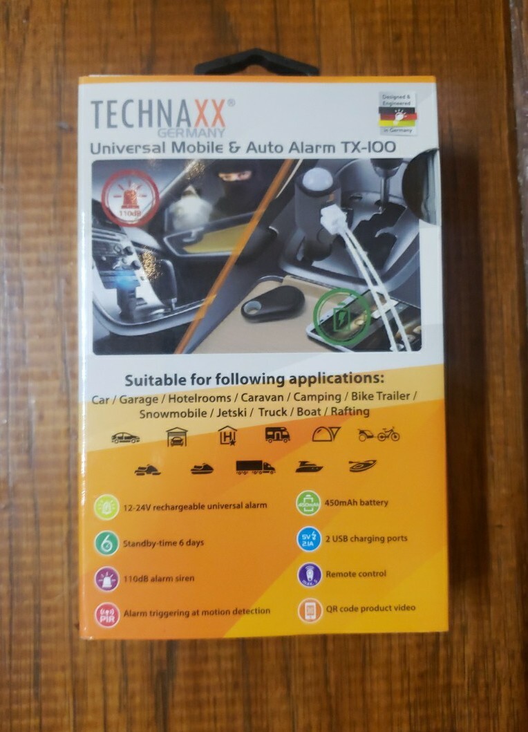 Technaxx TX-100 Car Alarm with Charging Function & PIR Motion Sensor NEW IN BOX