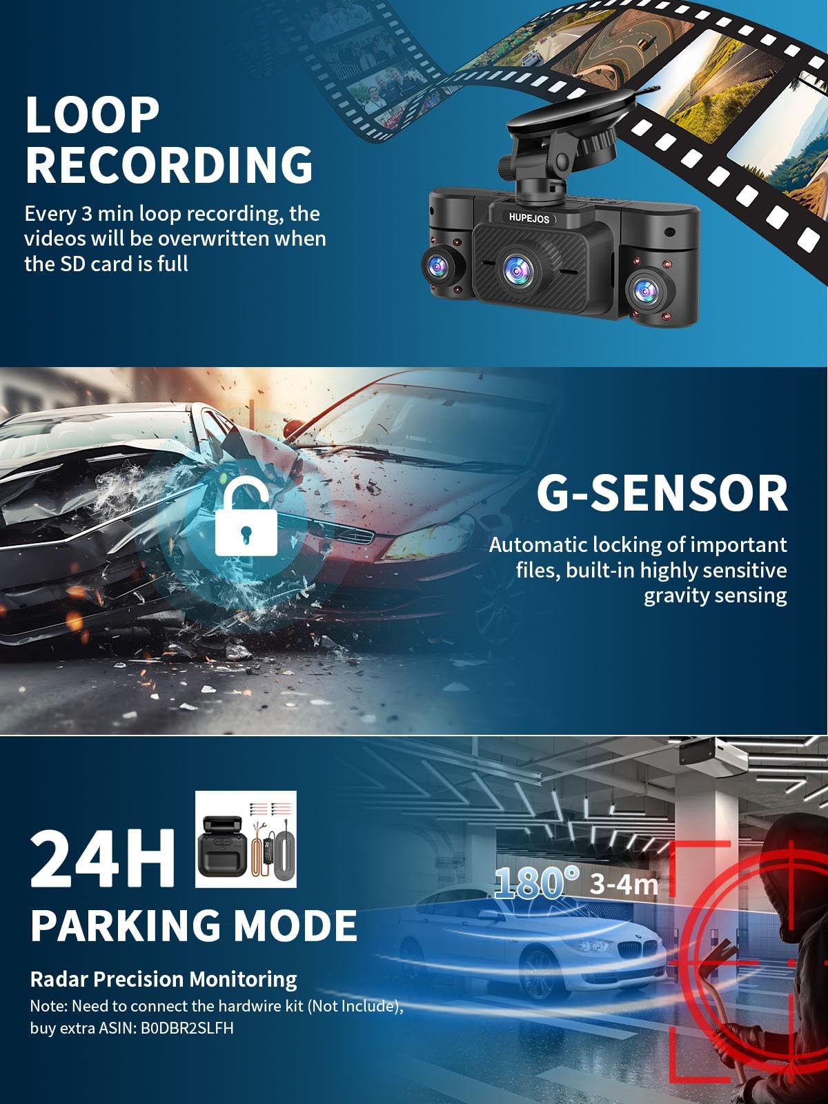 4 Channel Dash Cam Front Rear 360 Degree View 2K FHD WiFi 64GB Card