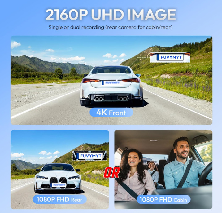 Dual Channel 4K & Rear 1080P Dash cam for Honda Civic(Grey), 22-26 Type R Sport