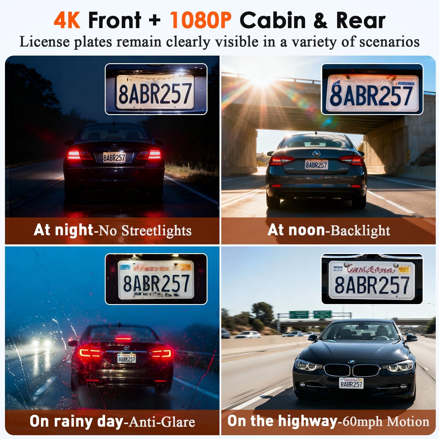3-Channel Dash Cam 4K for Car: Front, Rear & Inside Dash Camera with 5.8G WiF…