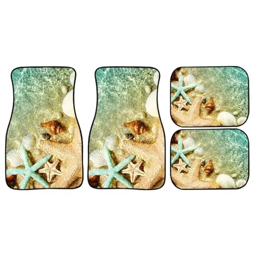 Starfish Car Floor Mats 4Pcs Coastal Seastar and Seashell on Summer Teal Green