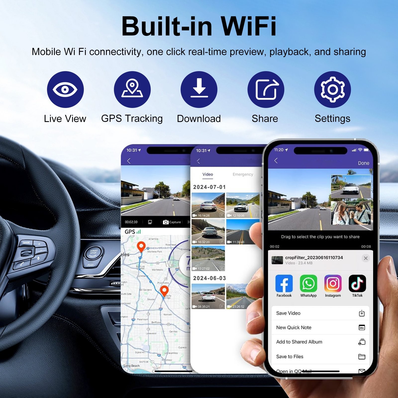 1X DASH CAM 2K WIFI 1440P CAR CAMERA DASH CAMERA FOR CARS FRONT DASHCAM FOR CARS
