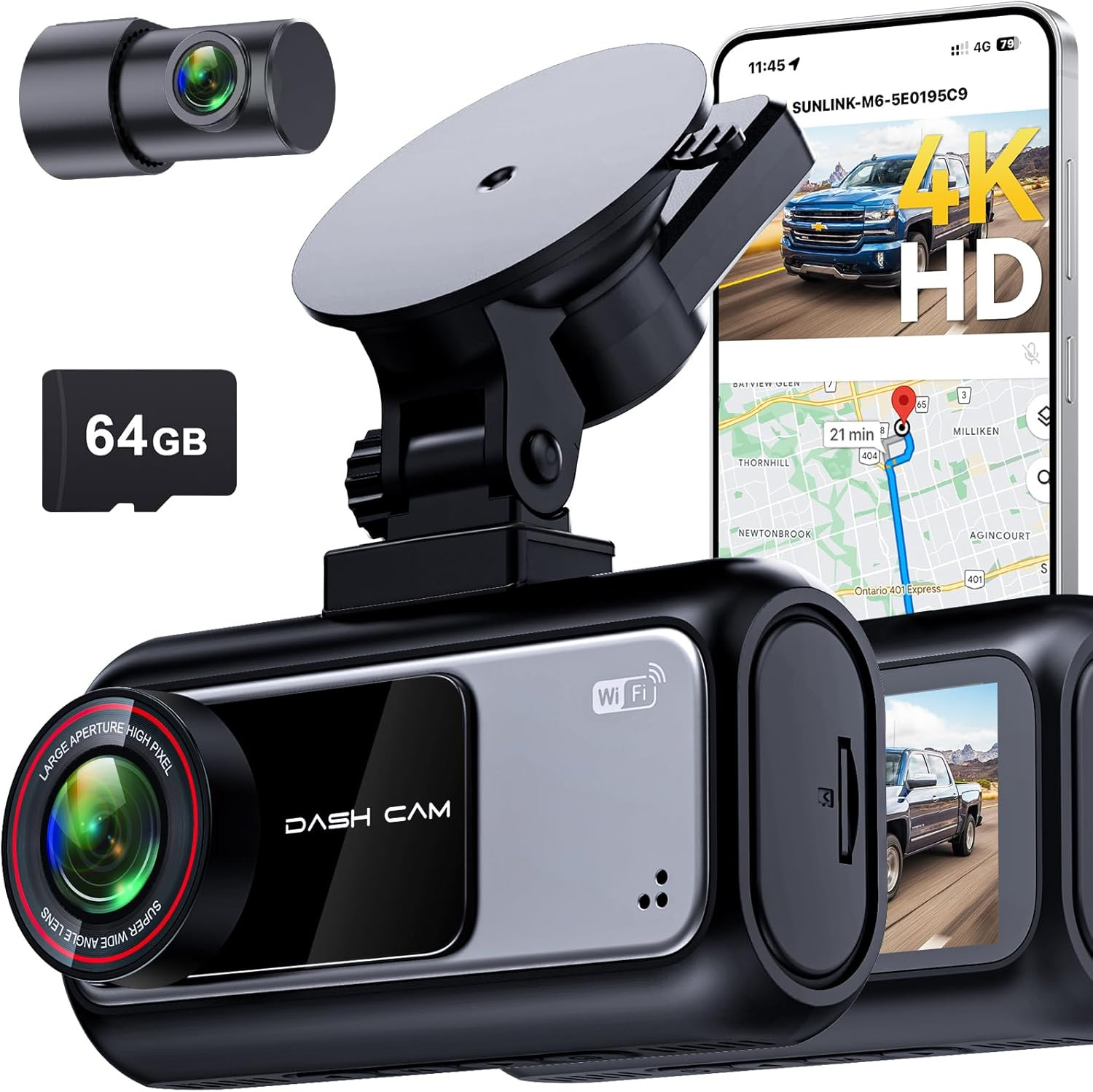Truck Dash Cam Easy-Steup: Dual Camera 4K Front and 2K Rear with Night Vision GP