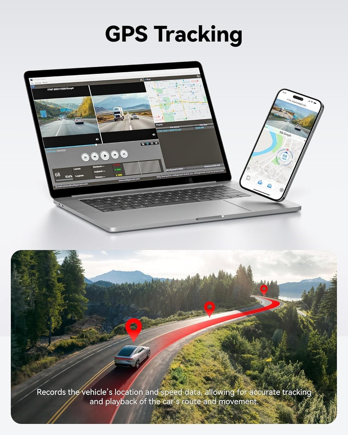 Compact Front & Rear Dash Cam with 4K Resolution, Night Vision & App Control