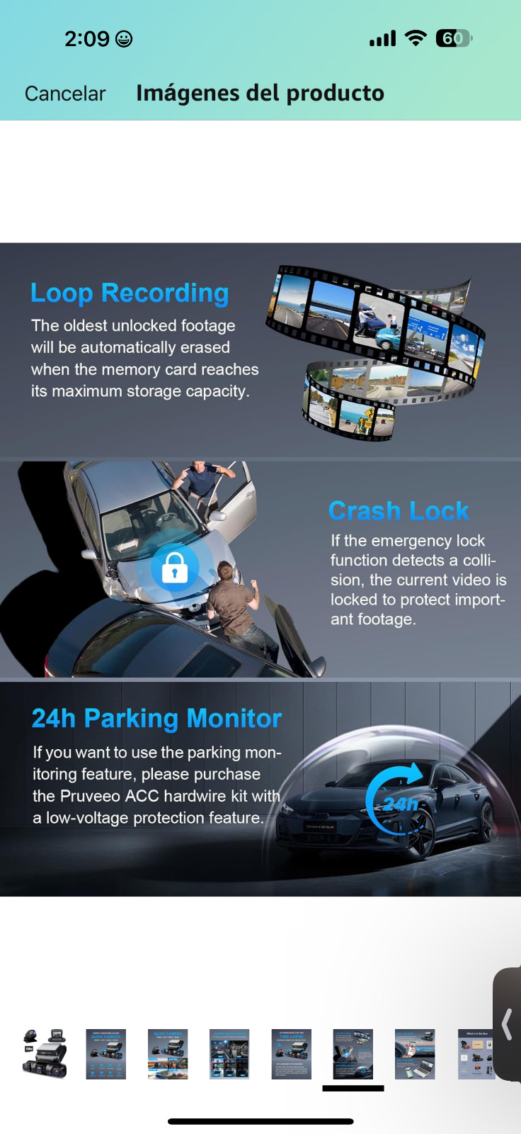 PRUVEEO Cámara de tablero de 360 grados de 4 canales frontal y trasera interior
