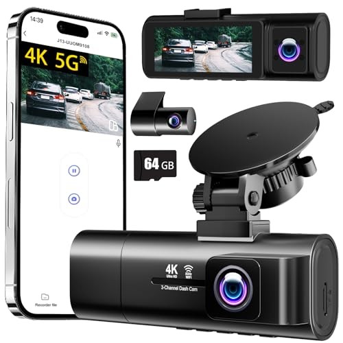 4K Dash Cam Front Rear Inside 3 Channel 5G WiFi 64GB