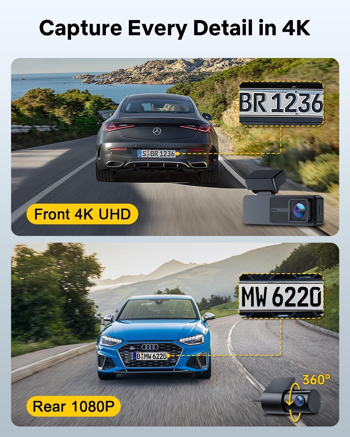 Dash Cam Front and Rear, 3.18” Touchscreen, 4K+1080P Dashcam, Built-in GPS, …