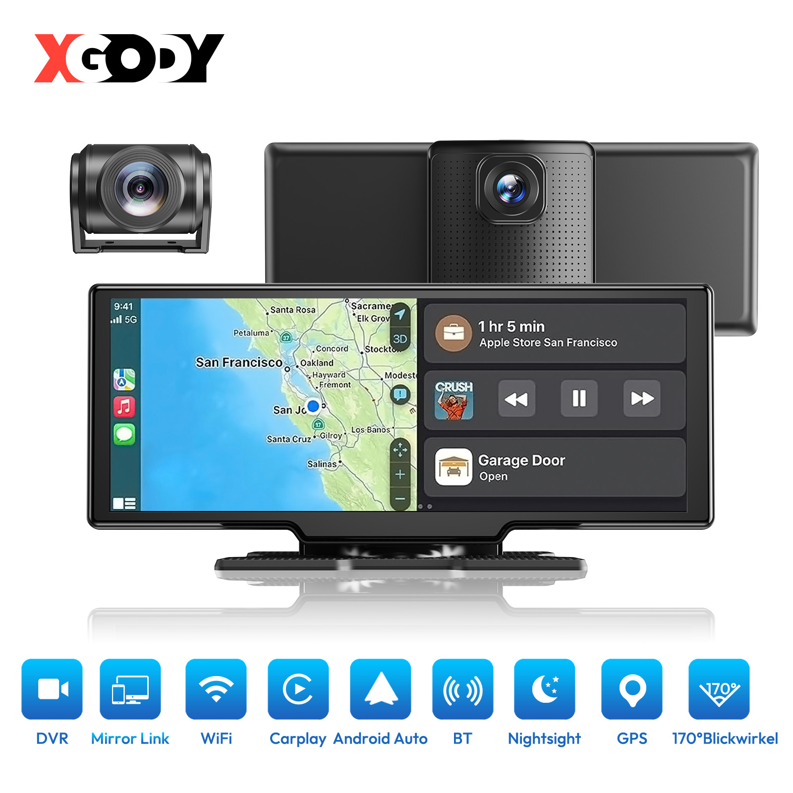 XGODY 10.26″ 4K Dash Cam Car Stereo Wireless Carplay & Android Auto Touch Screen