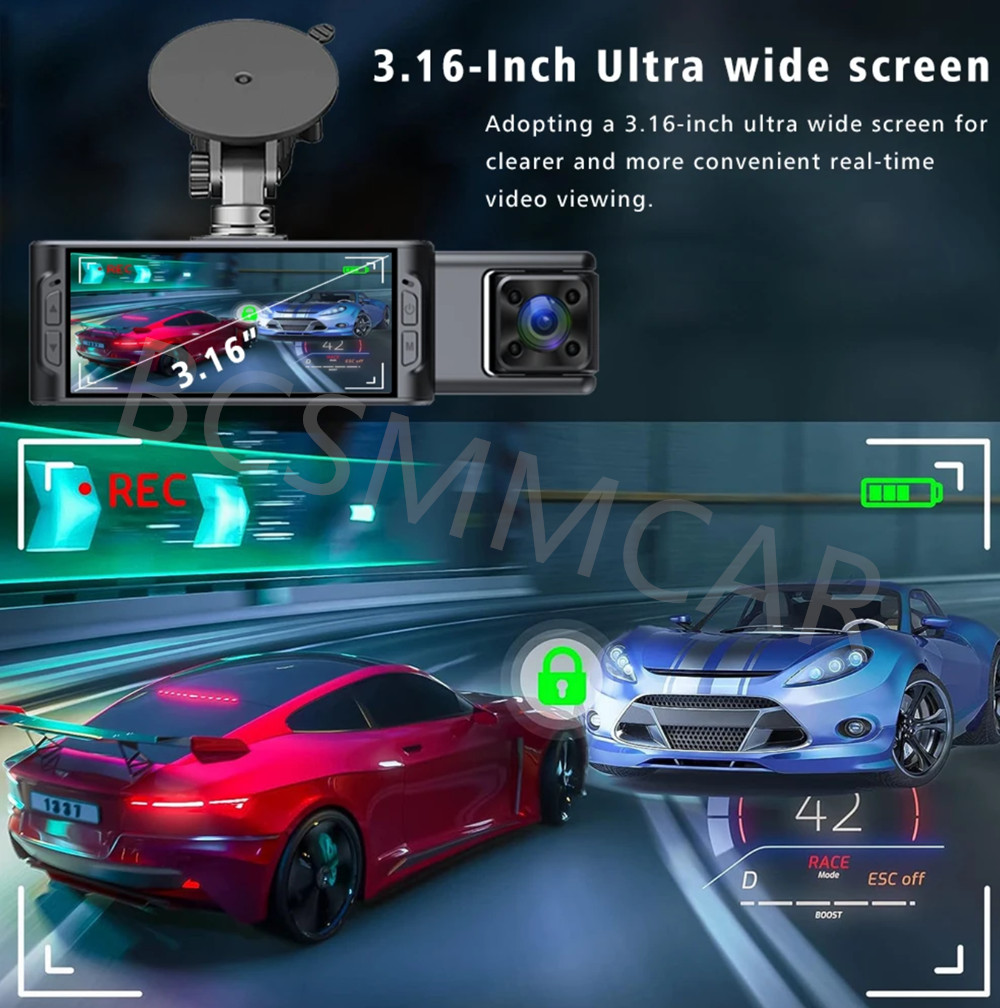 1080P HD Dash Cam Car DVR Camera 3 Channel Mini Driving Recorder Wifi G-sensor