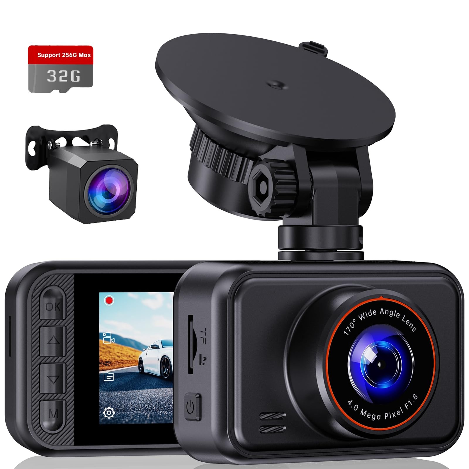 Camara para Coche Frontal y Trasera 2.5K con Pantalla IPS y Tarjeta 32GB