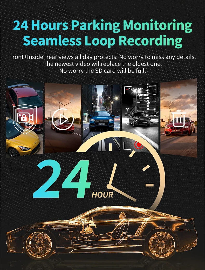 4k WiFi 3 Recording Dashcam With 3‘’ Screen Front&Rear 360 Degree Night Vision