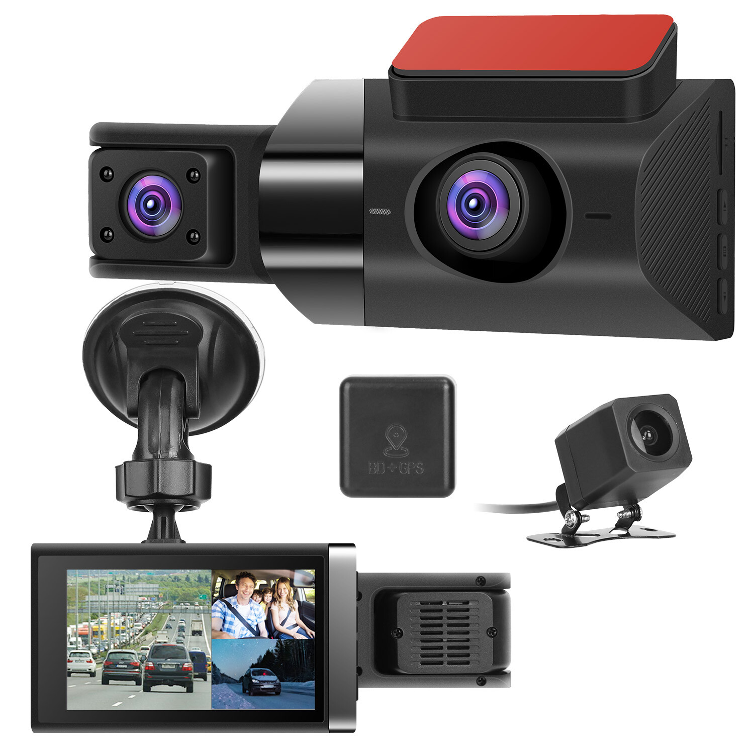 2K Car DVR 3 Channel Dash Cam Camcorder Recorder GPS WiFi Night Vision G-sensor