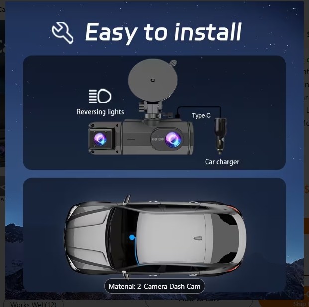 Front and Rear Dual-Camera – Dash Cam Equipped with a 2-Inch IPS Screen