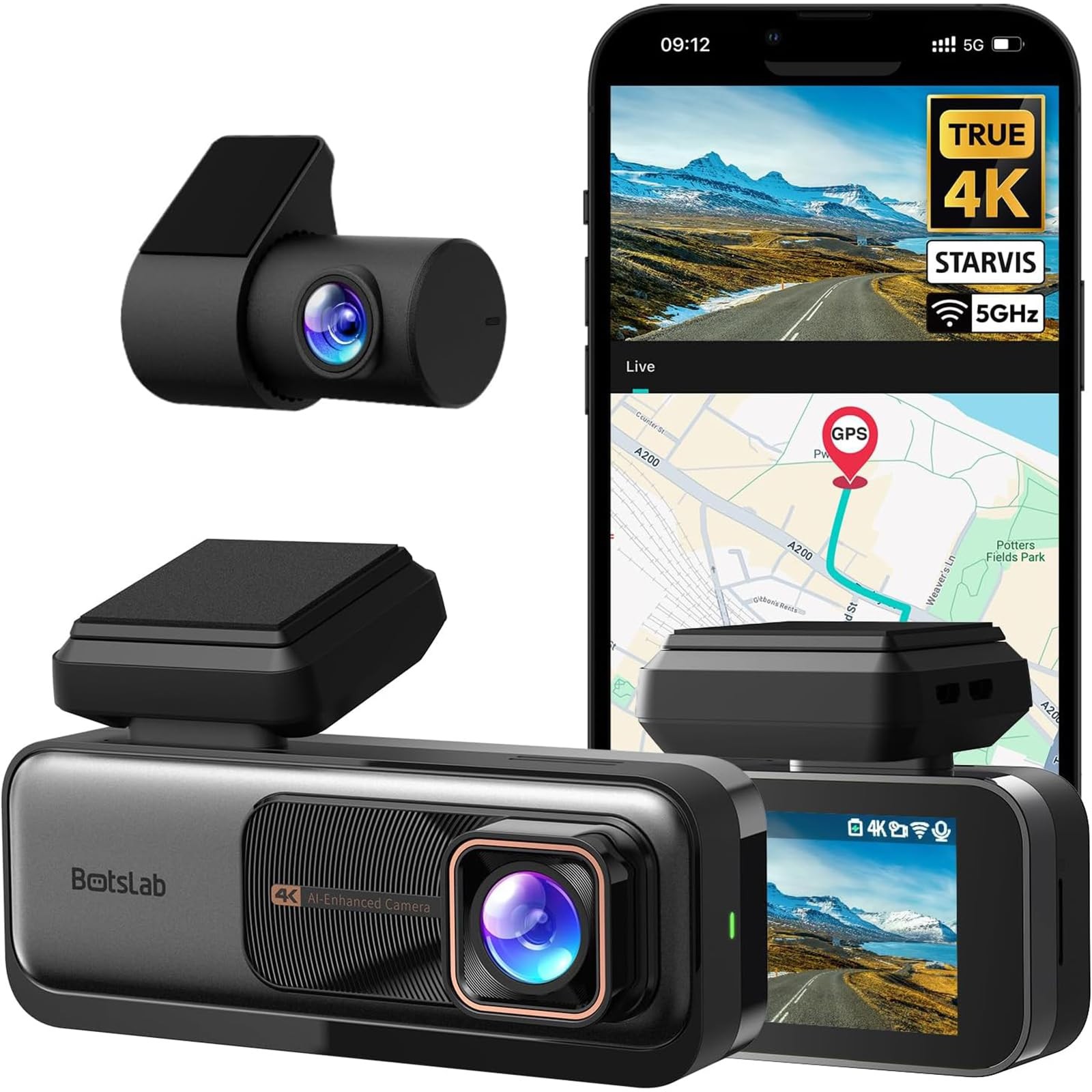 BOTSLAB 4K Dash Cam Front and Rear, 170° Ultra Wide Dashcam with ADAS, Night …