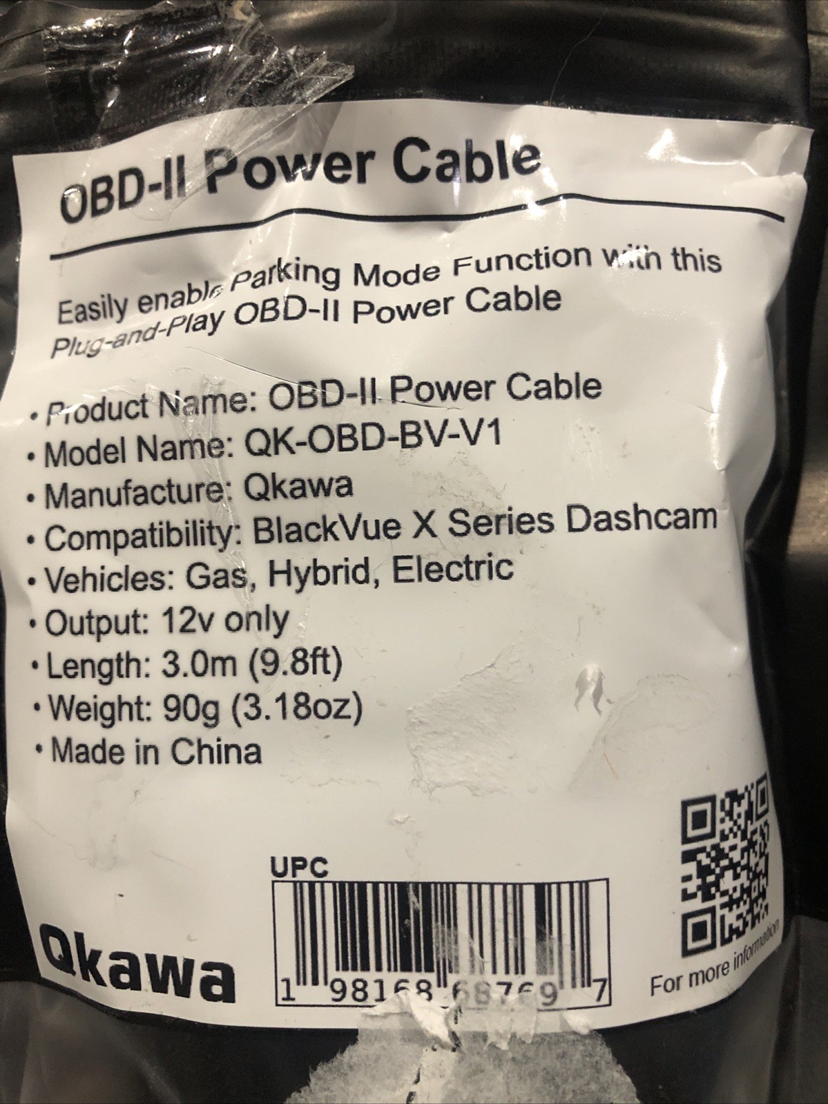 BlackVue DR970X / DR770X / DR590X OBD-II Parking Mode Power Cable (3 pins)