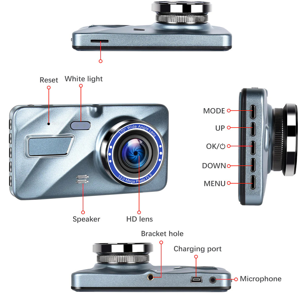4″ Touch Screen Dash Cam 1080P Dual Lens Front Rear Car DVR Camera Recorder