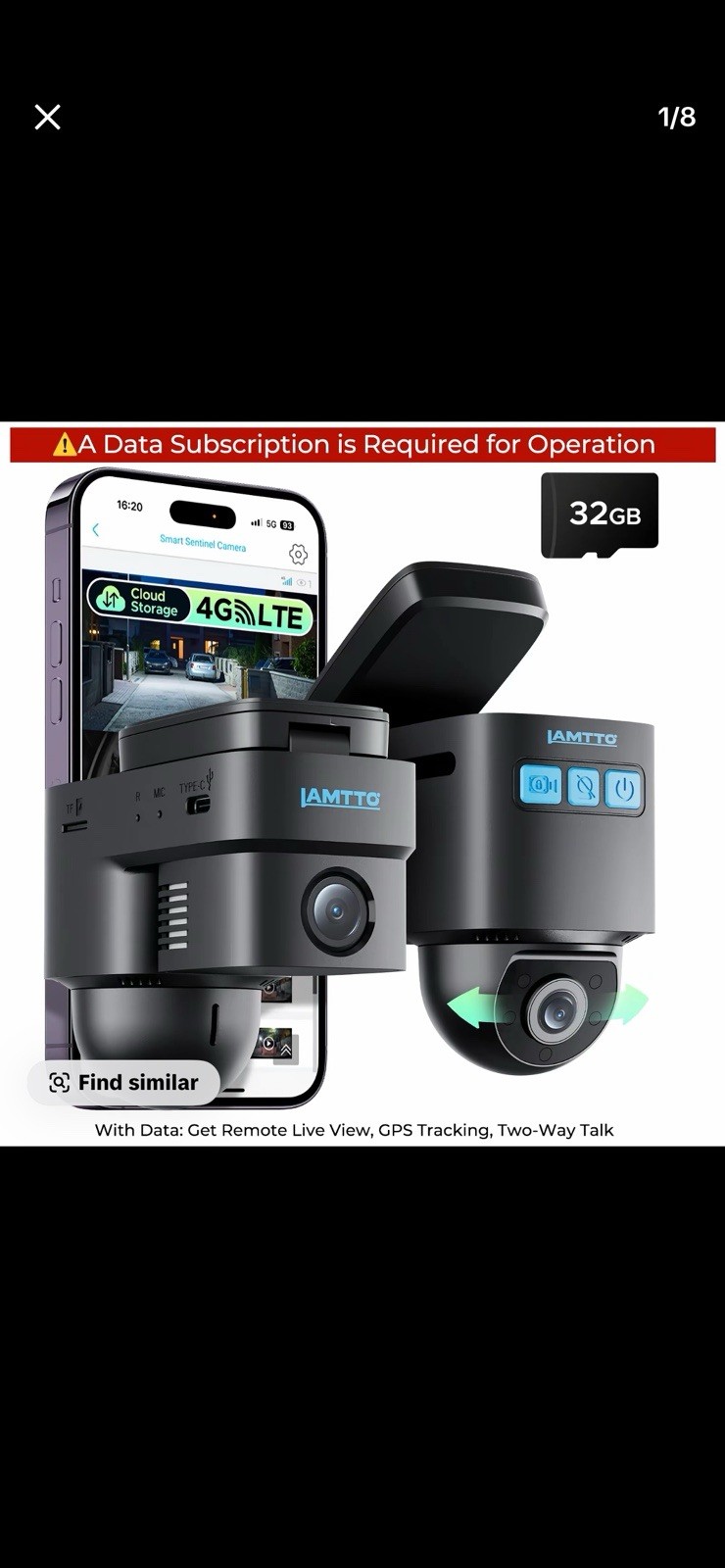 LAMTTO 4G LTE Dual Dash Cam Security Cam for Car Remote Live-View,IR NightVision