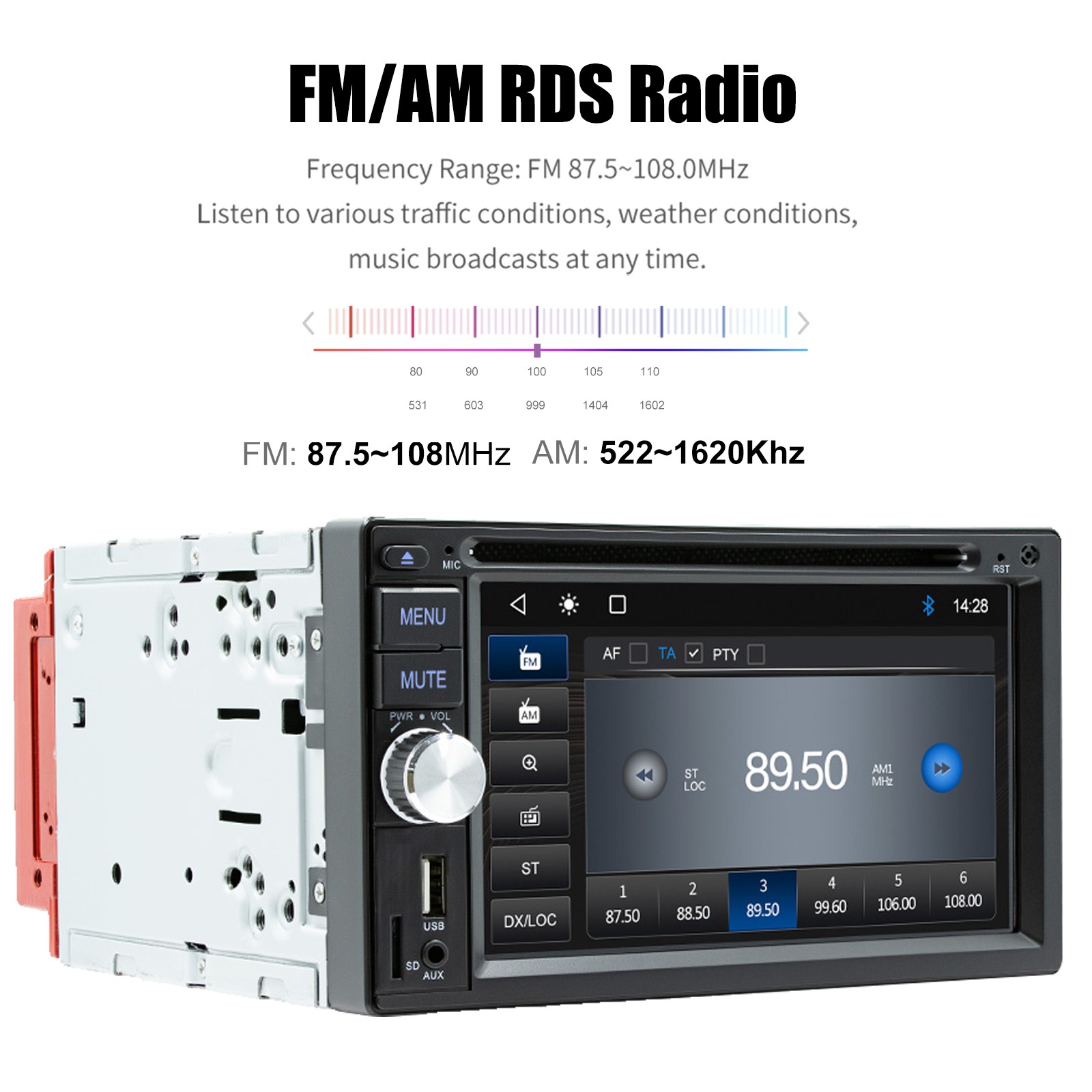 6.2″ 2DIN Car Stereo Apple Carplay Android Auto DVD Bluetooth Radio FM/AM/RDS/TF