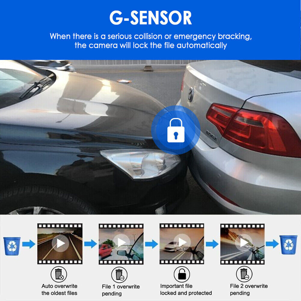 3.16in HD Car DVR Dual Lens Dash Cam Video Recorder G-Sensor Front Inside Camera