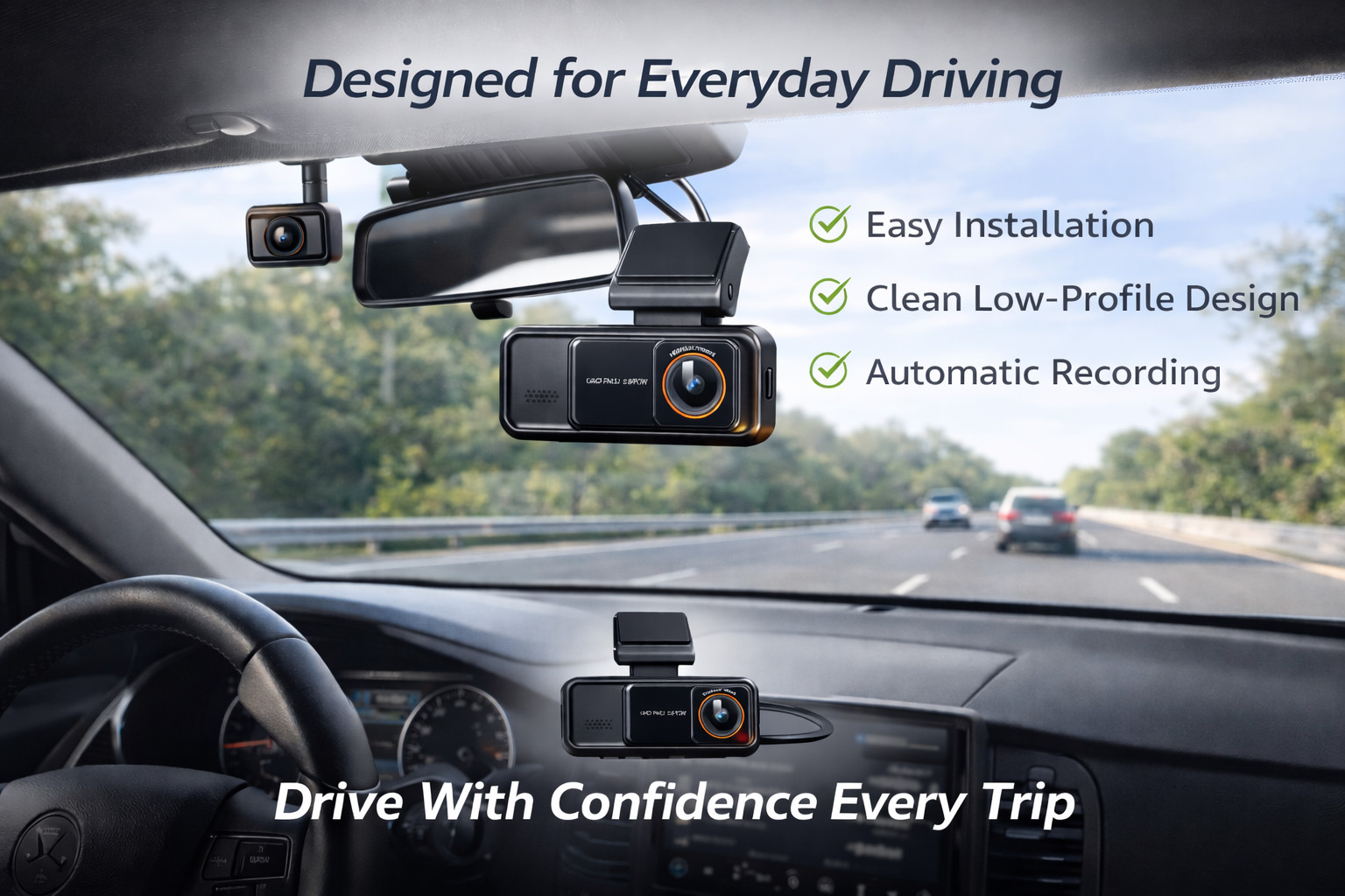 4K Dash Cam Front Rear WiFi GPS 64GB Hardwire Kit Dual Power Night Vision