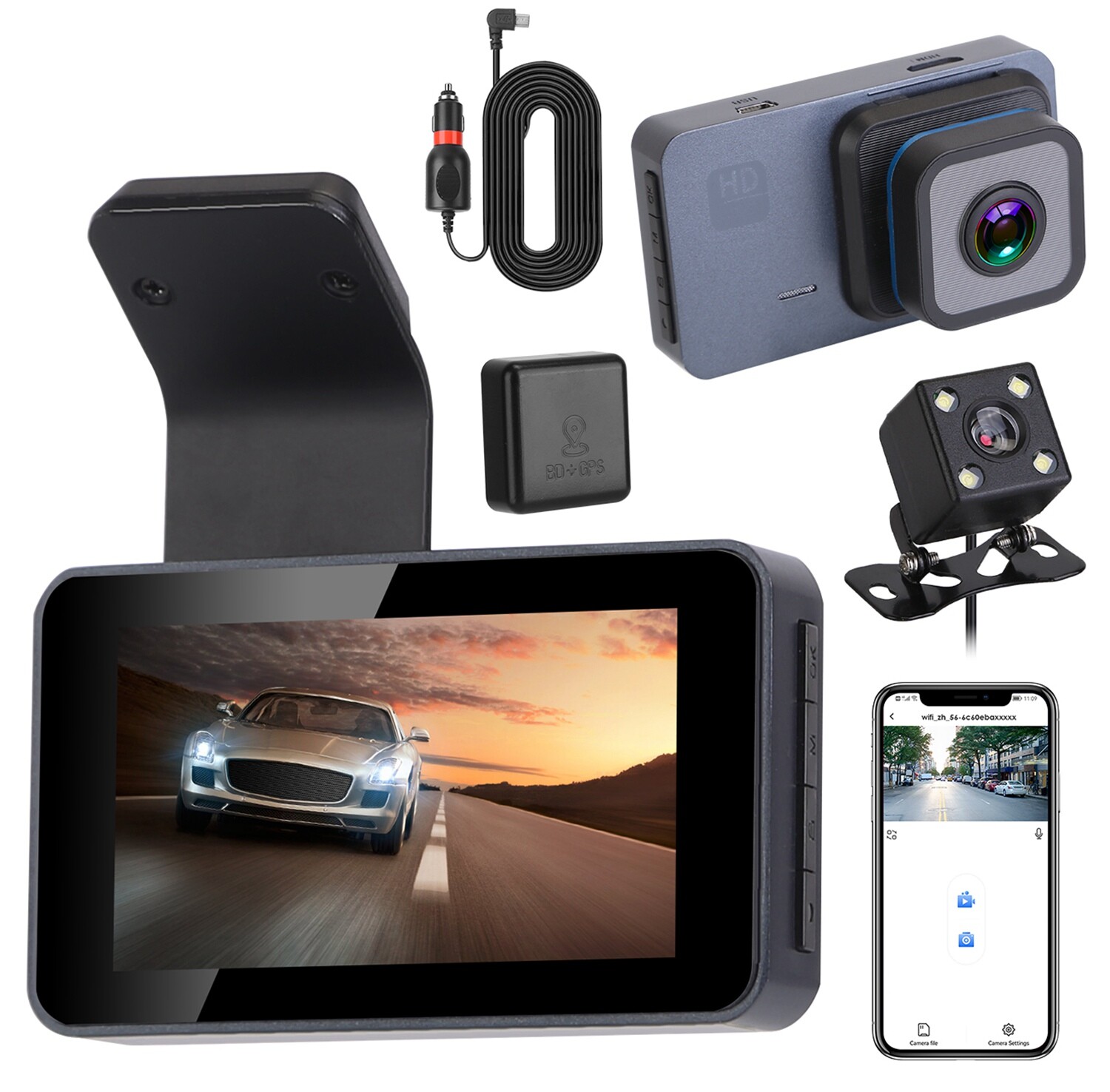 1080P Dual Lens Dash Cam Vehicle Driving WiFi Recorder DVR Night Vision+G-Sensor