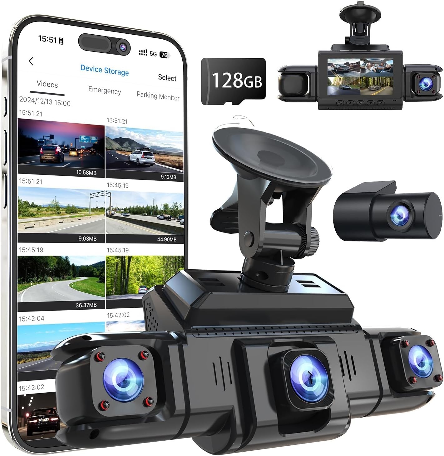 360 View 4 Channel Dash Cam Front and Rear Left Right Inside Camera for Cars,…