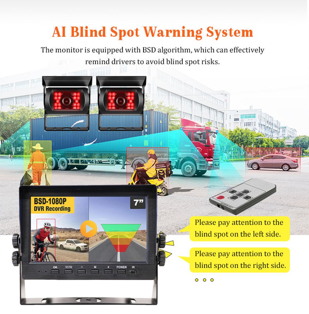 7″ Monitor DVR 1080p Dual Cameras Truck/RV/Trailer Backup Assistance System