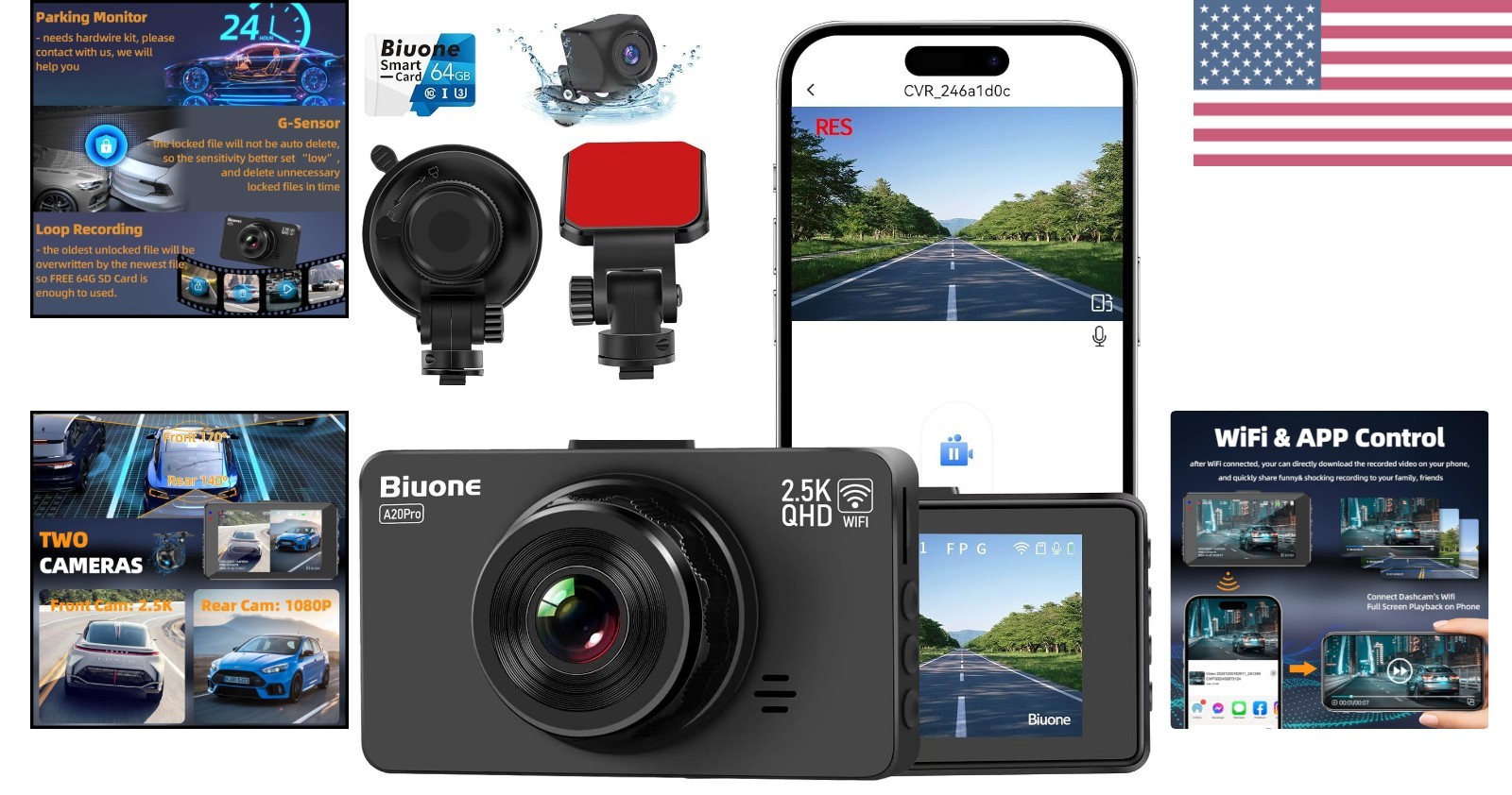 Super Night Vision Dash Cam: 2.5K Front & 1080P Rear with G-Sensor & App Control