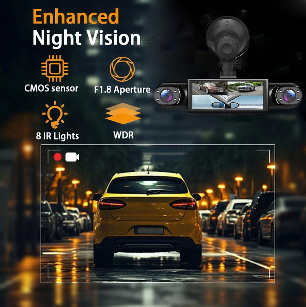 4 Channel Dash Cam 360° View, 1080P Front and Rear Inside, Left Right Dash Camer