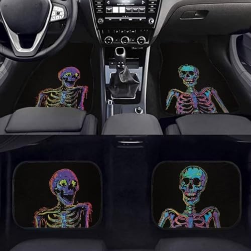 Print Skull Car Floor Mats Suitable for Cars SUVs Trucks,Front & Cool Skeleton