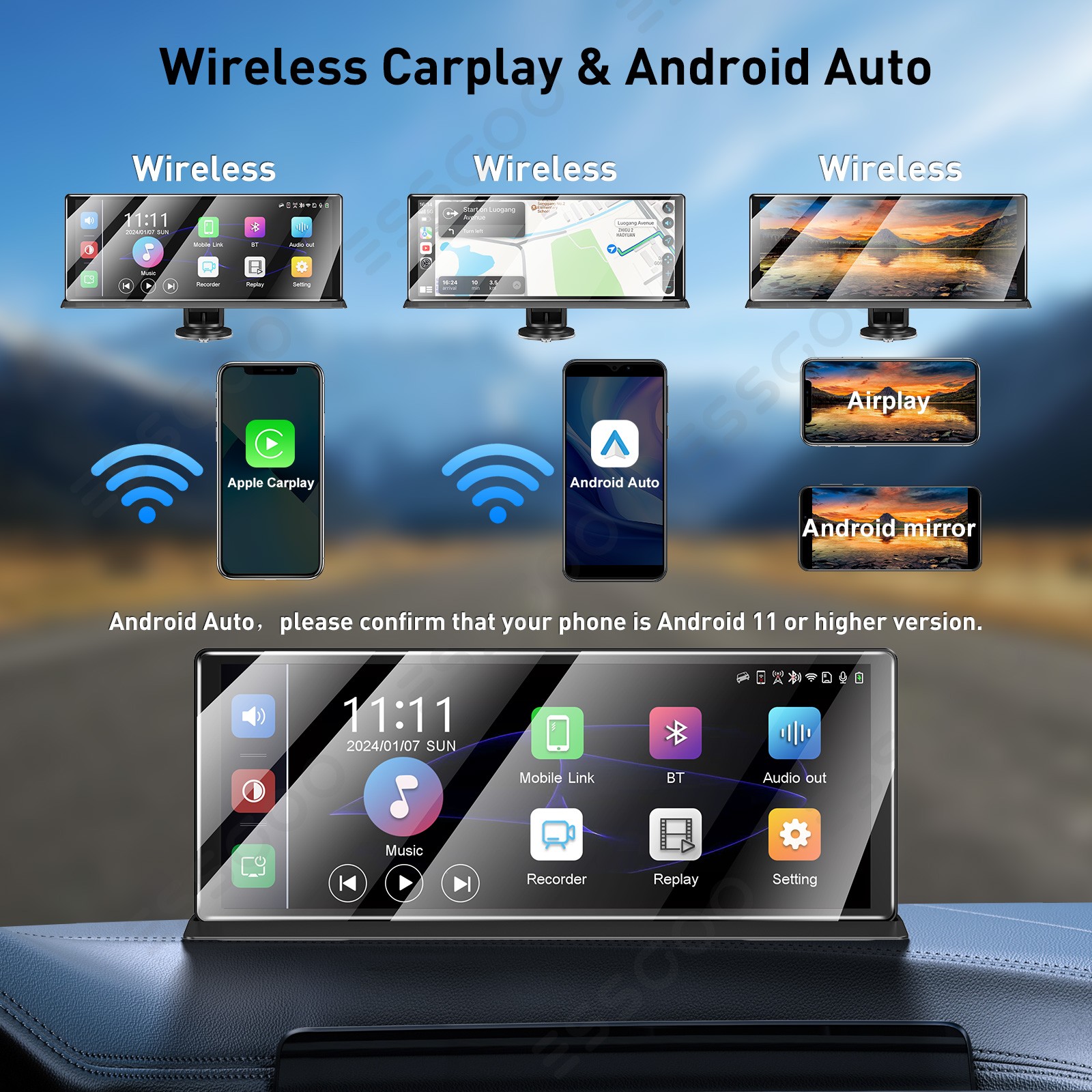 XGODY 10.26″ 4K WIFI GPS Dash Cam Car DVR Radio UHD Front Rear Video Recorder US