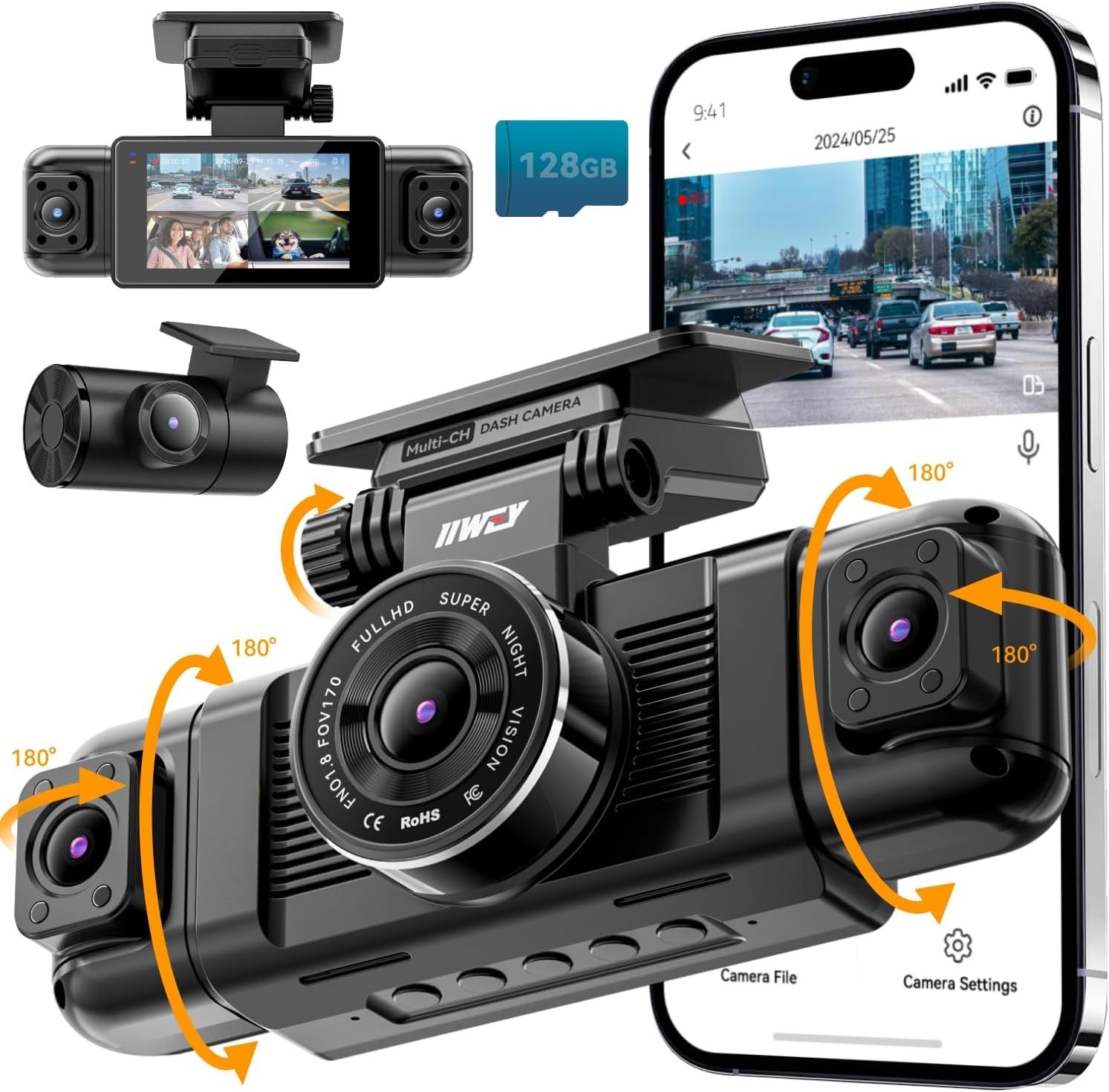 N5 4 Channel Dash Cam 360° View, 1080P Front and Rear Inside, Left Right Dash Ca