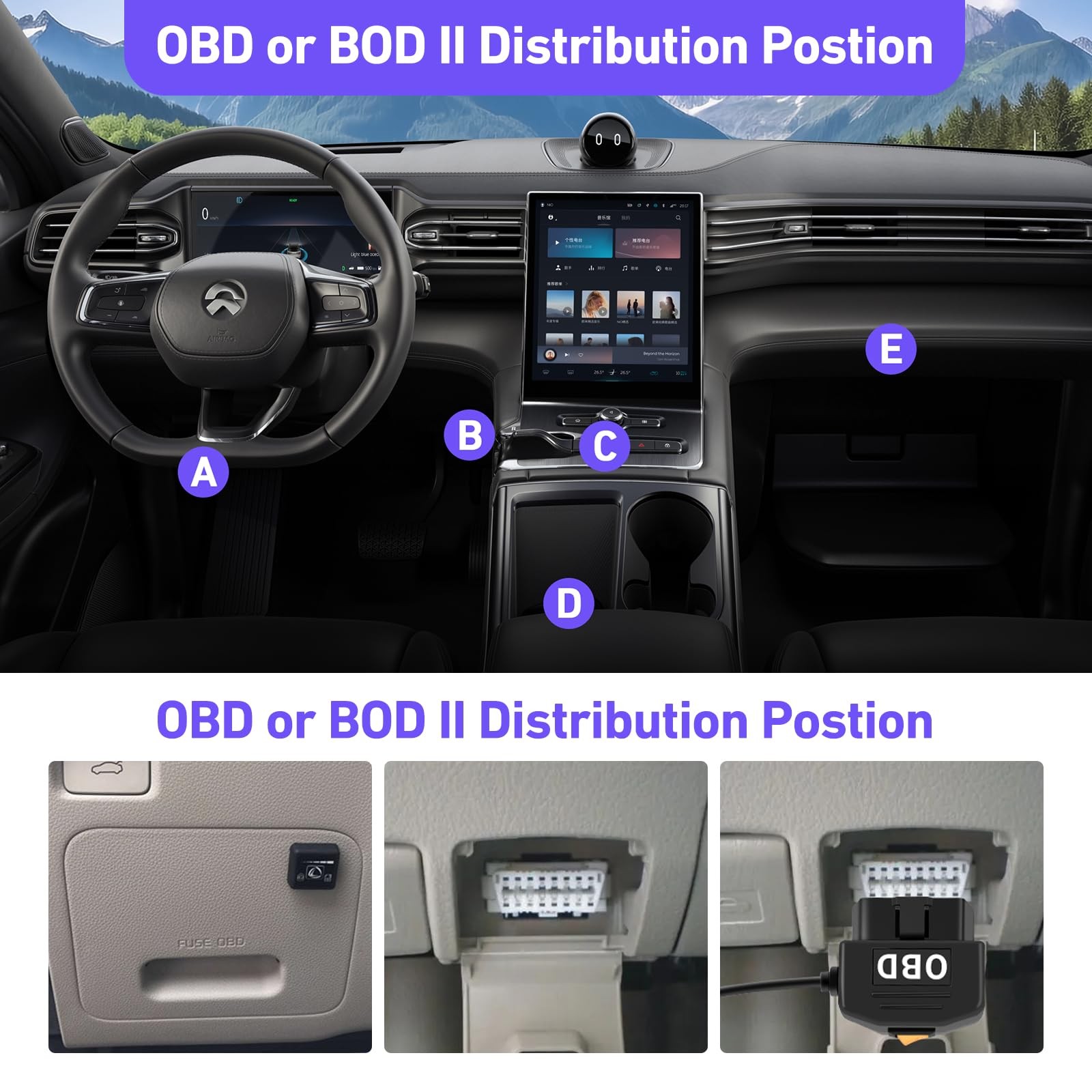 OBD2 OBD Power Cable for Dash Camera, OBD to Type-C USB OBDII Adapter Hardwir…