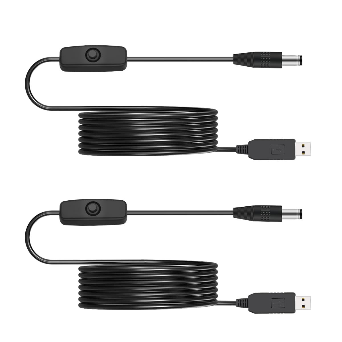 12V USB Power Adapter Cord for Baby Car Camera with Inline Switch, 2 Packs 5V to