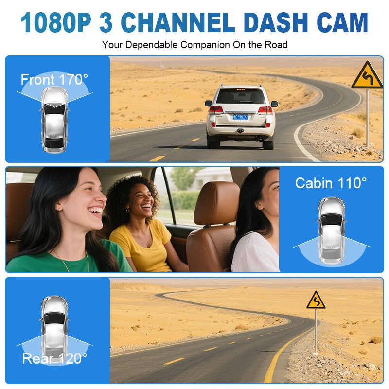 4K Dual Lens Car DVR Camera Dash Cam Front+Rear+Inside Video Recorder G-Sensor